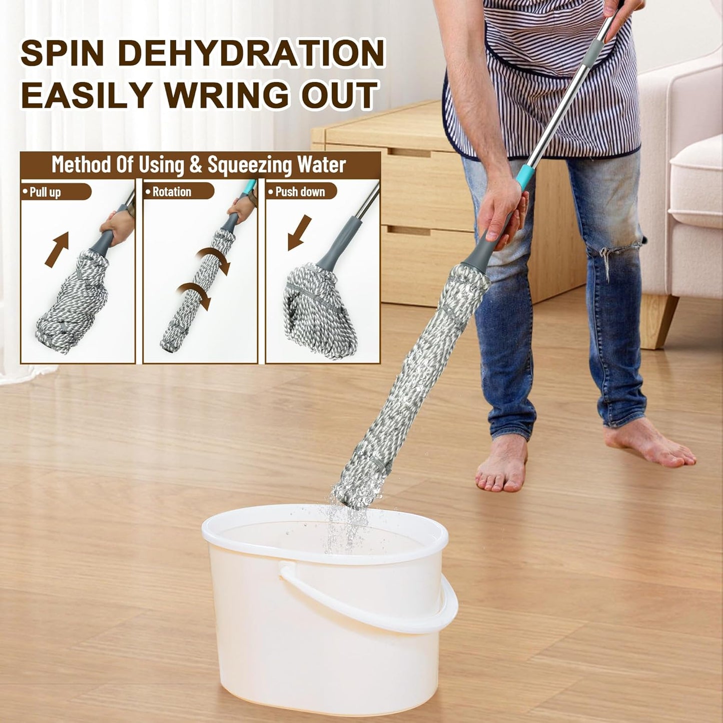 Self Wringing Mop Floor Cleaning, Easy Squeeze Twist Mop, Heavy Duty Wet Mops for Cleaning Hardwood Tile Vinyl Laminate Floors (Gray- 2 Head)
