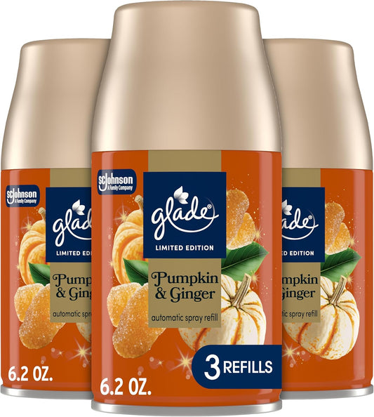 Glade Automatic Spray Refill, Pumpkin & Ginger, Scented Air Freshener for Home and Bathroom, 6.2 Oz, 3 Count
