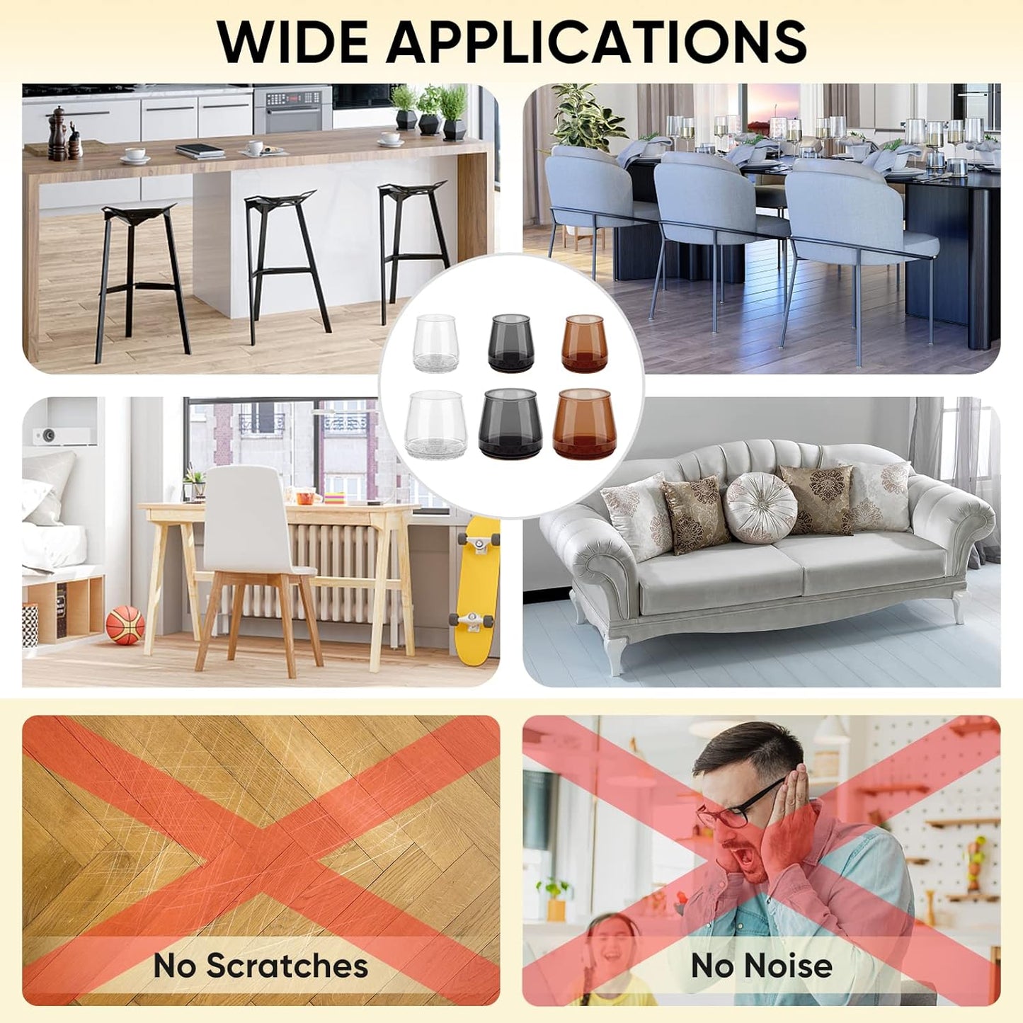 BALEINE 32 Pack Silicone Chair Leg Floor Protectors, Stool Leg Protectors Cap, Non-Slip Chair Leg Caps for Hardwood Floors (Brown, X-Large, 32 Pack)