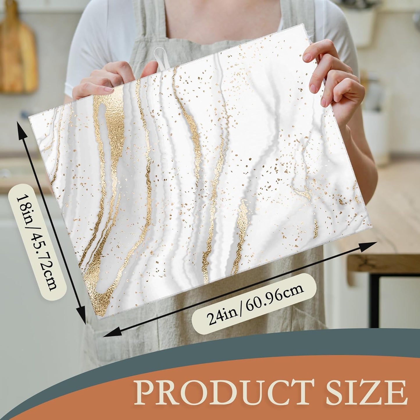 White Gold Marble Dish Drying Mats 18x24 Inch, Dish Pad Drying Rack Mat for Kitchen Counter Ultra Absorbent Microfiber Dishware Coffee Maker Bar Countertop Decor