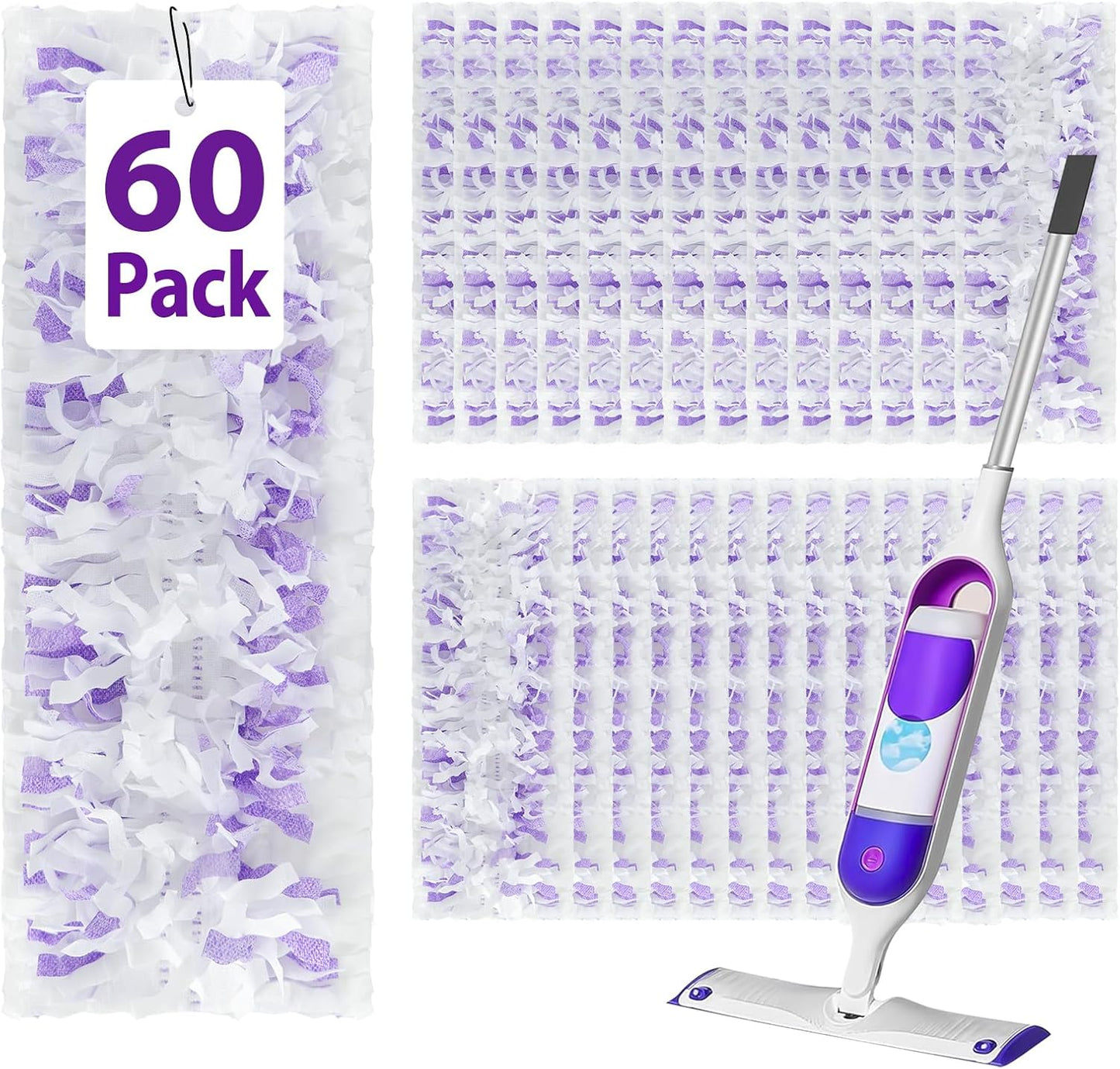 60 Count Disposable Power Mop Refills for Swiffer Power Mop, Extra Absorbent, Traps Dust & Hair, Fits All Swiffer PowerMop Models, PowerMop Wet Pads Rifill for Floor Cleaning