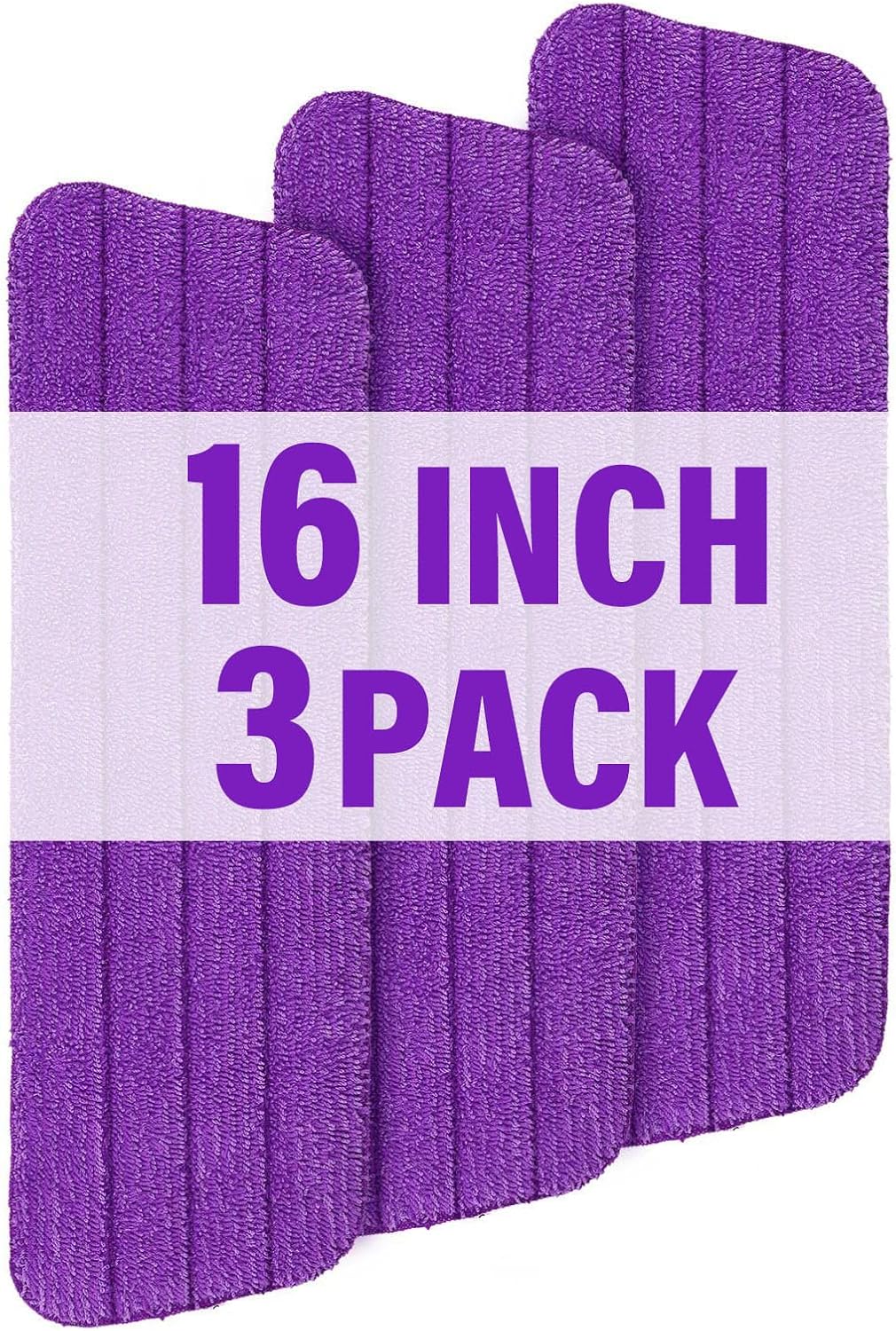 16.5 inch Mop Pads Refills, 3 Pack Microfiber Reusable Replacement Mop Pads Flat Replacements Heads for Wet Or Dry Floor Cleaning and Scrubbing, Purple Cloth