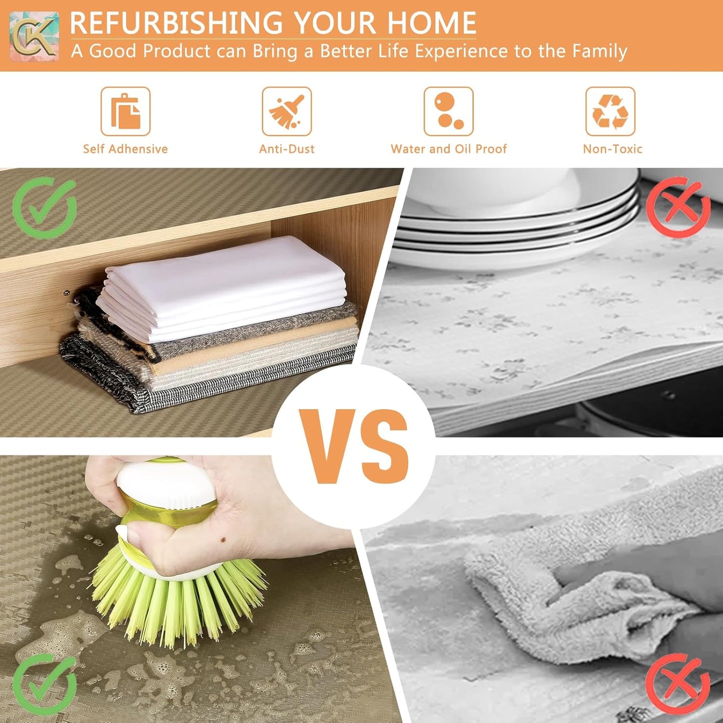 Self-Adhesive Shelf Liner Kitchen Liner, Waterproof Backed Paper Easy Peel and Stick Contact Liner Without Residue for Decor Your Desk Surface, Kitchen Countertops (Dark Khaki, 23.6 x 118.1 inches)