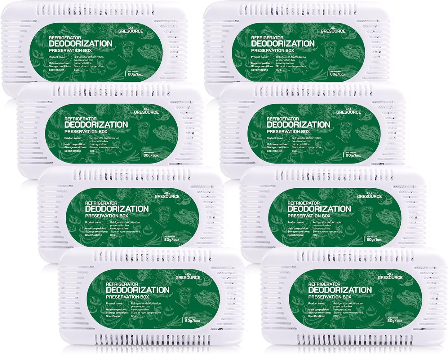 8 Pack Fridge Deodorizer, Refrigerator and Freezer Deodorizer Odor Eliminator Reusable, Unscented Activated Carbon Odor Absorber and Moisture for Freezers, Coolers, Closet and Trash Can