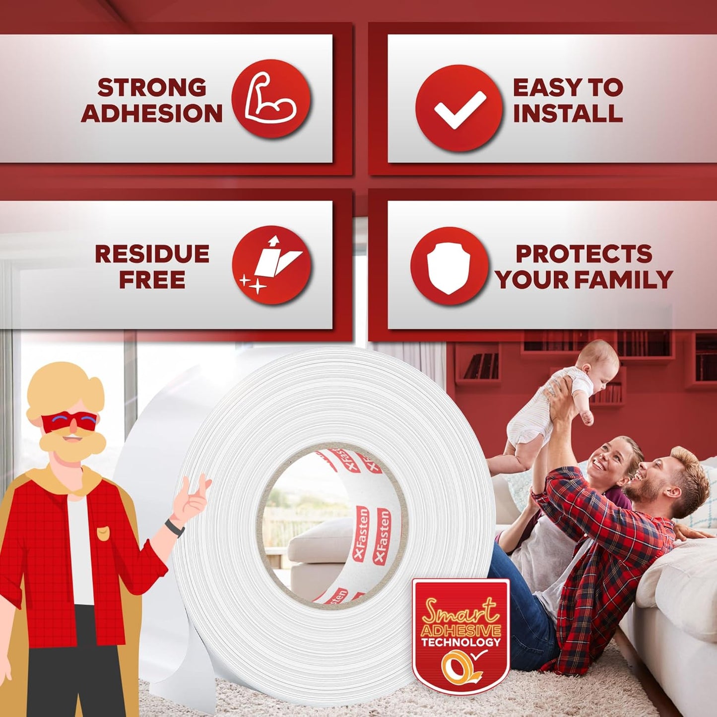 XFasten Double Sided Carpet Tape for Area Rugs, 2 Inch x 30 Yards – Heavy Duty Anti Slip Rug Grip Tape, Works as Rug Grippers, Residue Free, Wood Safe, Easy Removal for Hardwood and Laminated Floors