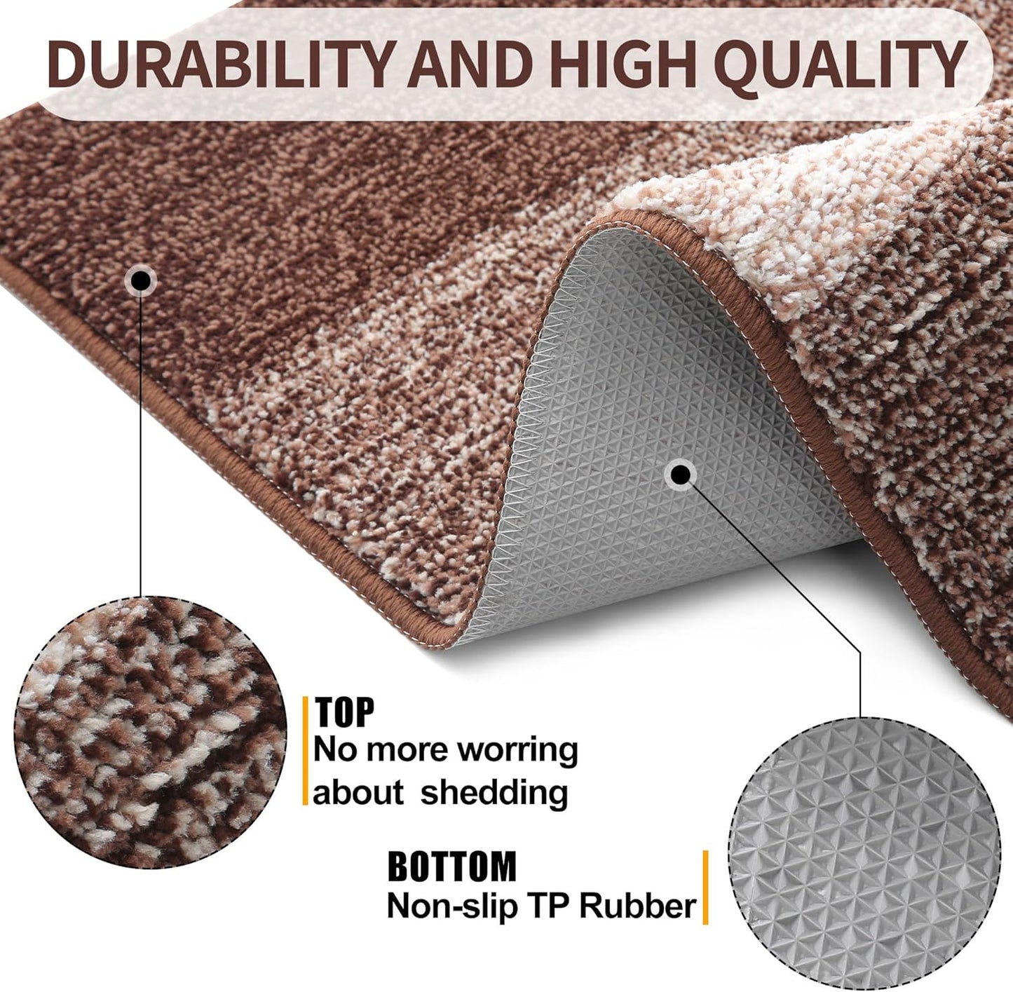 Kitinjoy Indoor Outdoor Door Mat, 59x36 Non-Slip Absorbent Dirt Trapper, Low-Profile Washable Inside Entrance Front Floor Mat, Sturdy Soft Entry Doormats for Entryway, Brown