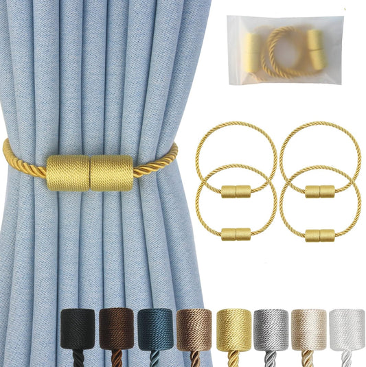 Magnetic Curtain Tiebacks 4 Pack Gold Curtain Rope Tieback Curtain Holders for Drapes Modern Tie Backs Decorative Curtain Holdbacks