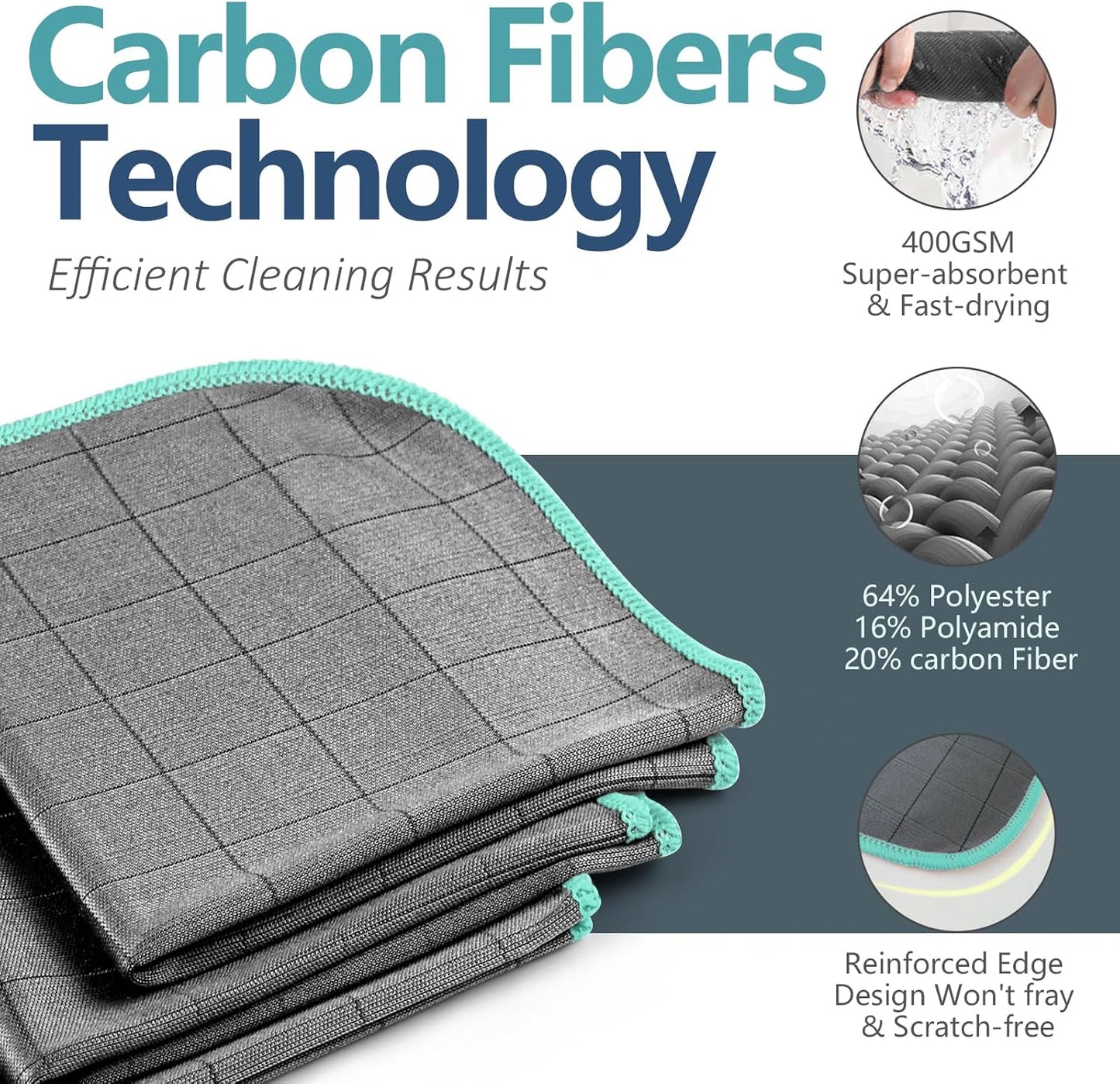 Airlab Microfiber Cleaning Cloth for Glass Cleaner Window Polishing Car Auto Detailing Lint Free Drying Dishes Kitchen Bathroom Magic Cleaning Cloths, Pack of 3, 12" x 12", Grey-Green