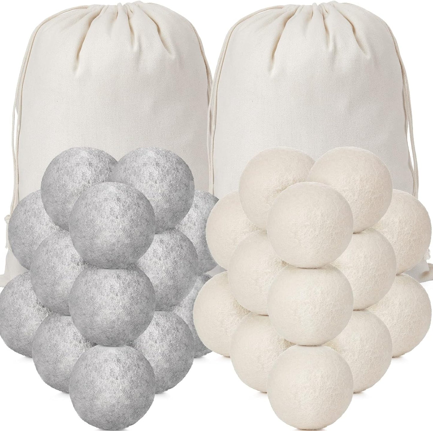 Roowest 56 Pieces Wool Dryer Balls Set 54 Reusable Wool Balls with 2 Muslin Bags Wool Laundry Balls Fabric Softener Ball Anti Wrinkle Anti Static Saving Energy and Time