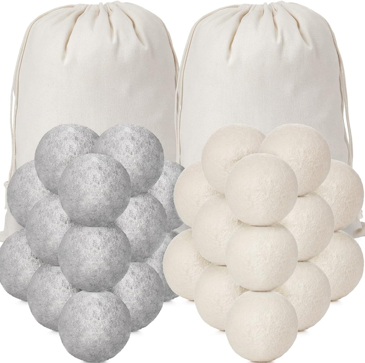 Roowest 32 Pieces Wool Dryer Balls Set 30 Reusable Wool Balls with 2 Muslin Bags Wool Laundry Balls Fabric Softener Ball Anti Wrinkle Anti Static Saving Energy and Time