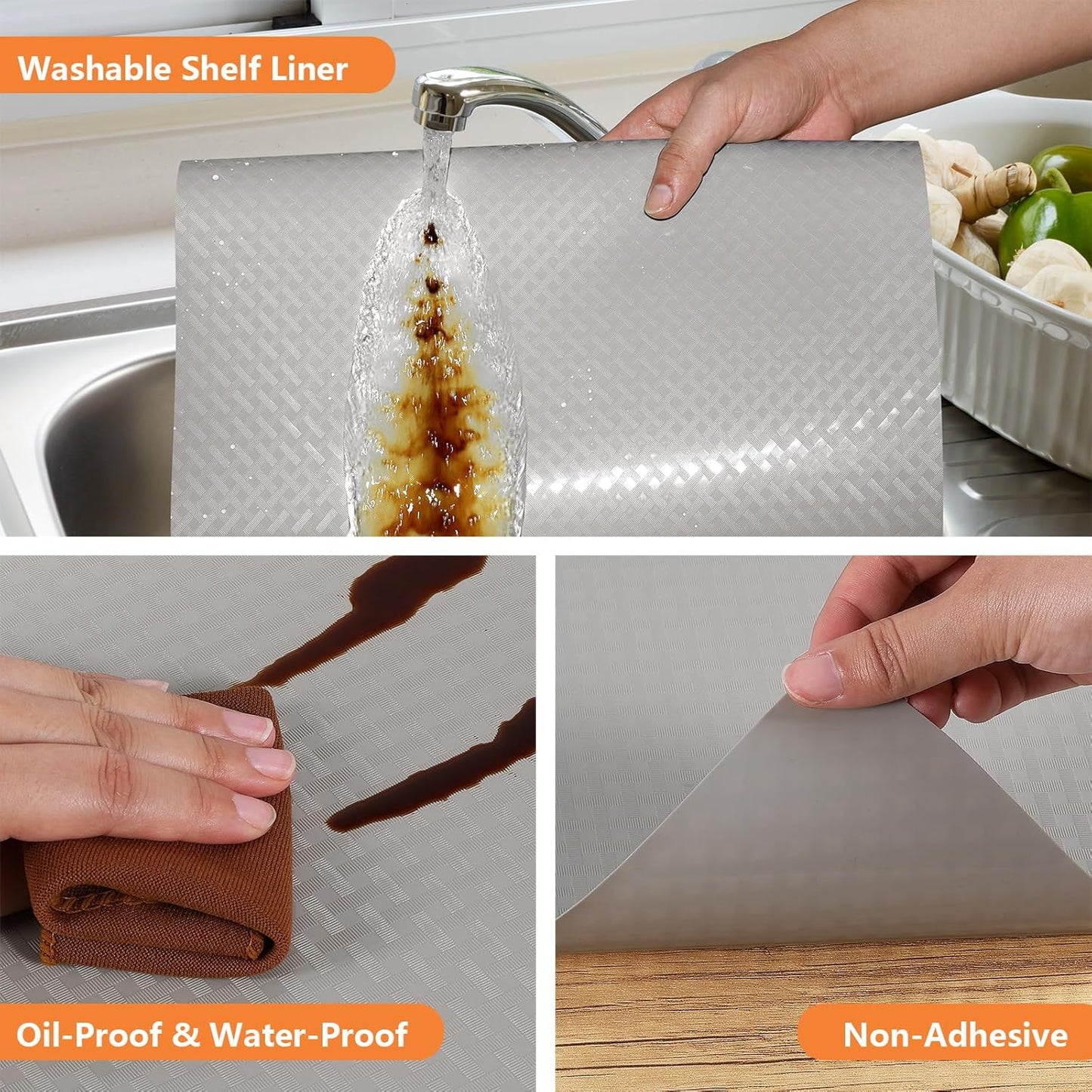 Light Gray Shelf Liners for Kitchen Cabinets Refrigerator Liners Waterproof & Oil-Proof Kitchen Cupboard Liner Drawer Mats EVA Material Non Adhesive Fridge Liner for Shelves 23.6 x 236.2 Inches