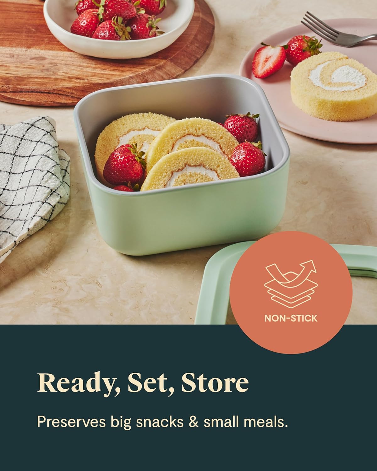 Caraway 6pc Glass Food Storage Set – 4.4 Cup Food Containers (6) - Ceramic Coated - Non Toxic, Non Stick with Lids - Microwave Safe - Mist