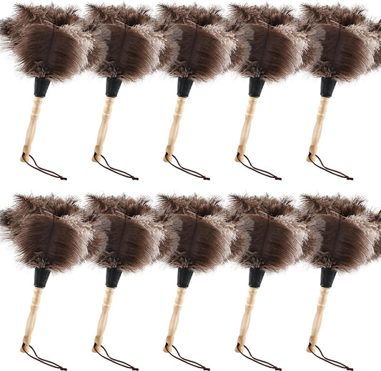 Ostrich Feather Duster 14" Natural Handheld Reusable Feathers Dusters with Wooden Handle for Cleaning Supplies Home Car Office(10PCS)
