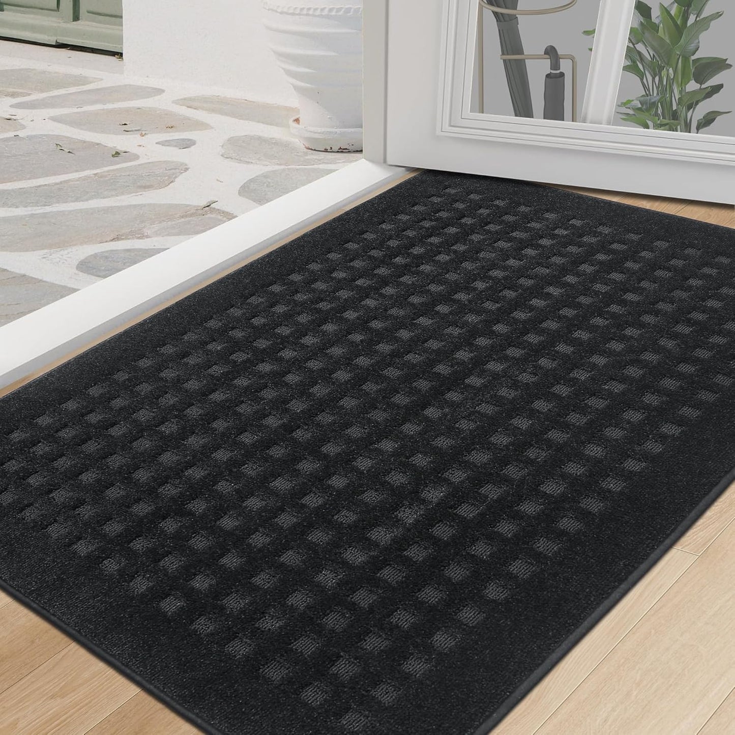 BEQHAUSE Waffle Door Mats Indoor 32"x48", Dog Mat for Muddy Paws Absorbent and Dirt Resist Floor Mats Non-Slip Washable Rugs for Entryway, Welcome Mat for Front Back Door, Muddy Wet Shoes, Black