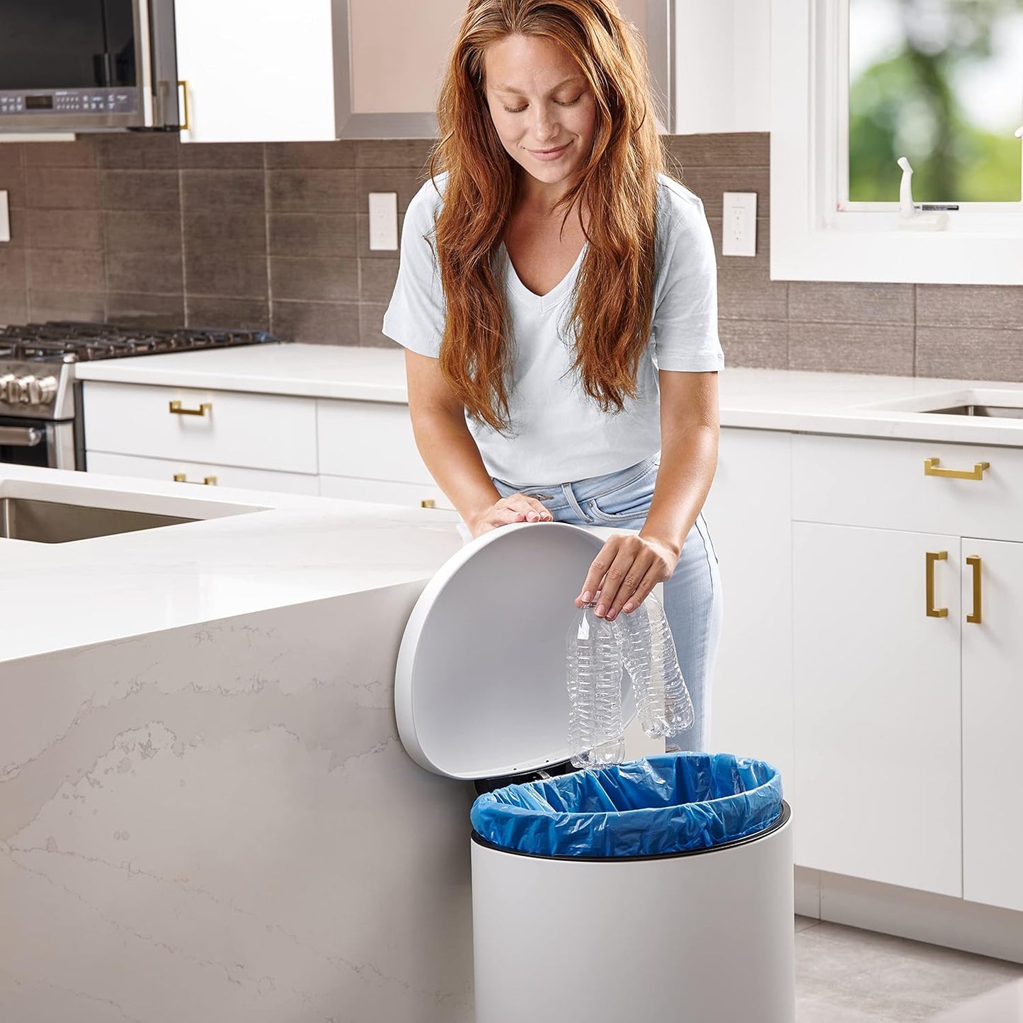 Plasticplace 32-33 Gallon Recycling Trash Bags, 1.2 Mil, Blue Garbage Liners, 33” x 39” (100 Count)