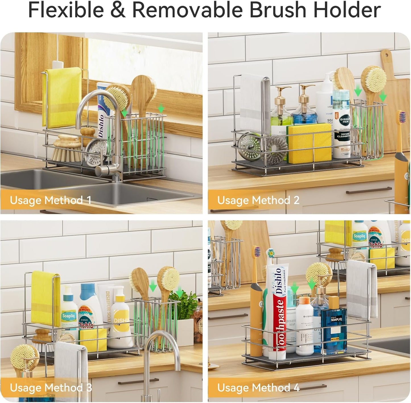 Yofidra Sponge Holder for Kitchen Organizer: Sink Caddy with Instant Drying Stone, Metal Stainless Steel, 9.4" X 4.7" X 7"4 Home Decor Storage and Organization Accessories