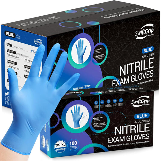 Disposable Nitrile Exam Gloves, Blue, Nitrile Gloves Disposable Latex Free, Medical Gloves, Cleaning Gloves, Food-Safe Rubber Gloves, Powder Free, Non-Sterile, 1000-ct Case (XL)