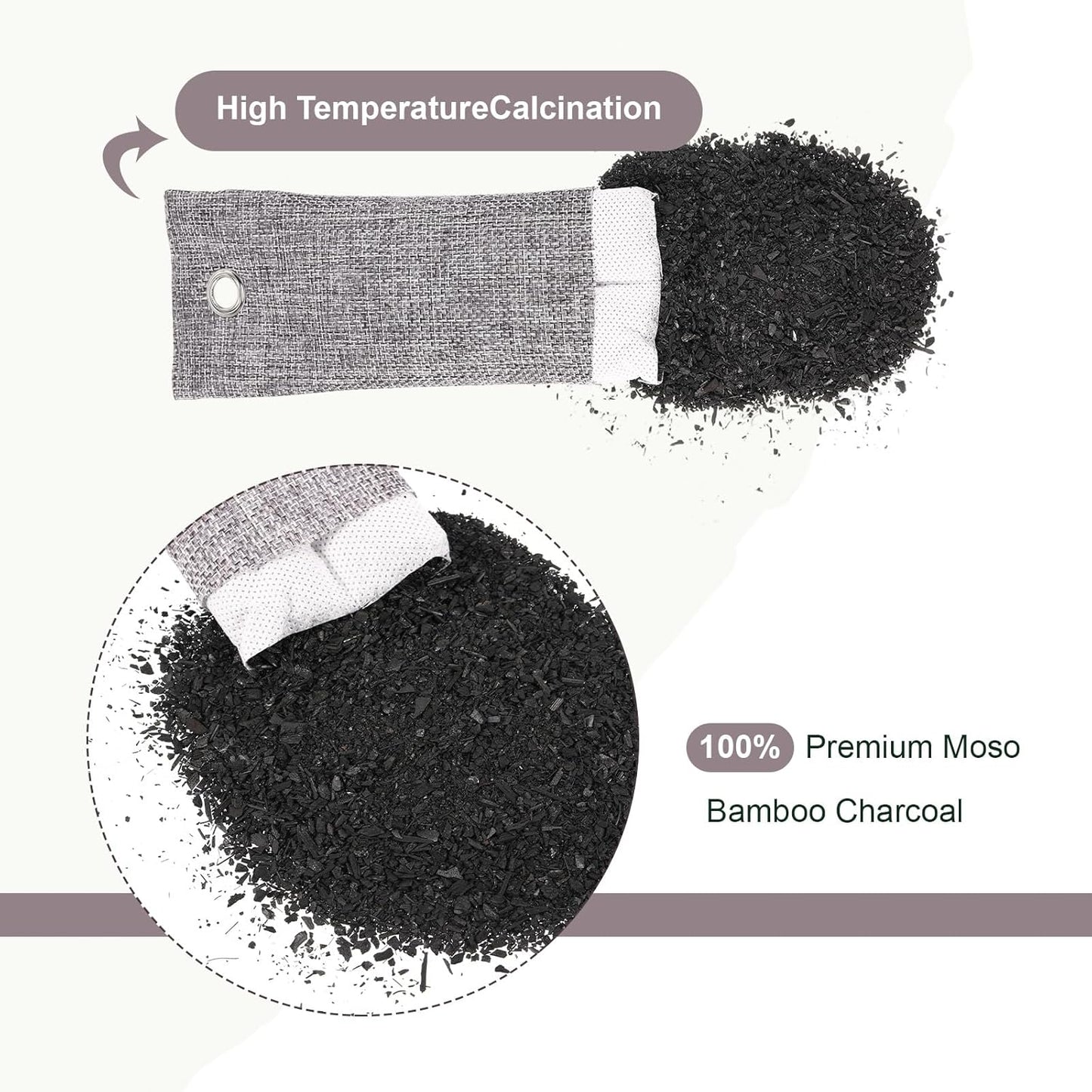 Nuanchu 24 Pcs Activated Charcoal Odor Absorber 50g/100g/200g, Air Purifying Bamboo Charcoal Bags, Natural Shoe Odor Absorber, Deodorizer Absorbers for Fresh Car Home Closet Pet Basement Smell(Grey)