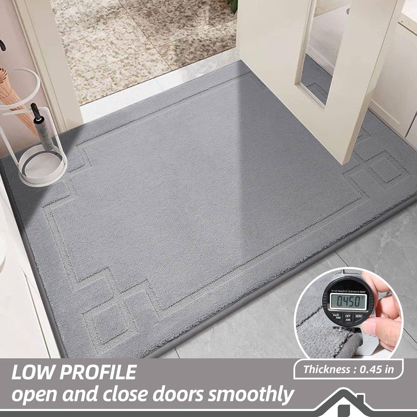 BEQHAUSE Door Mat 32" x 48", Non-Slip Door Mats Indoor Entryway Rugs Washable Low-Profile Absorbent and Stain Resist Floor Mats, Dog Door Mat for Front Back Door, Muddy Wet Shoes & Paws, Light Grey