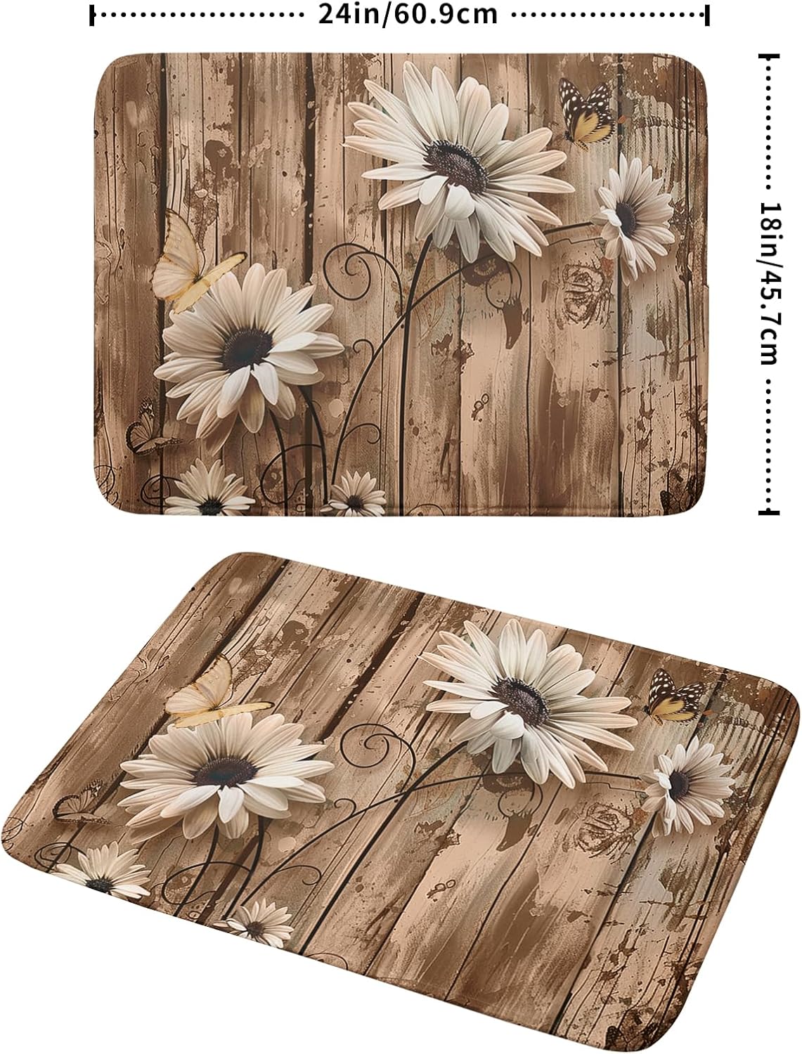 Summer Daisy Flowers Dish Drying Mat for Kitchen Counter 18x24 Inch Rustic Daisy Absorbent Dish Drying Mat Wood Microfiber Reversible Drying Pad Dish Drainer Mat for Countertops Tableware Decor