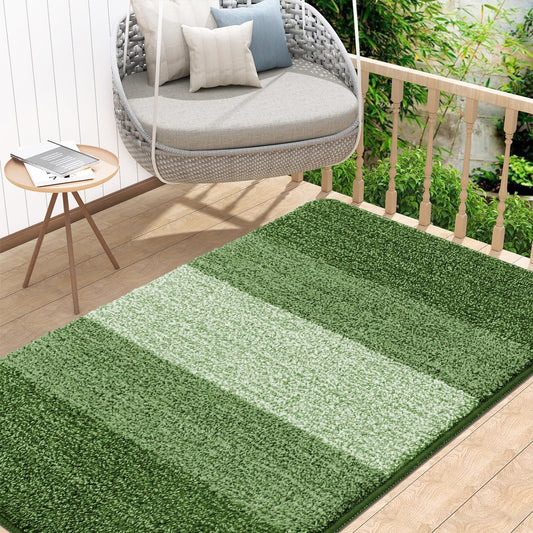 Kitinjoy Indoor Outdoor Door Mat, 48x32 Non-Slip Absorbent Dirt Trapper, Low-Profile Washable Inside Entrance Front Floor Mat, Sturdy Soft Entry Doormats for Entryway, Green