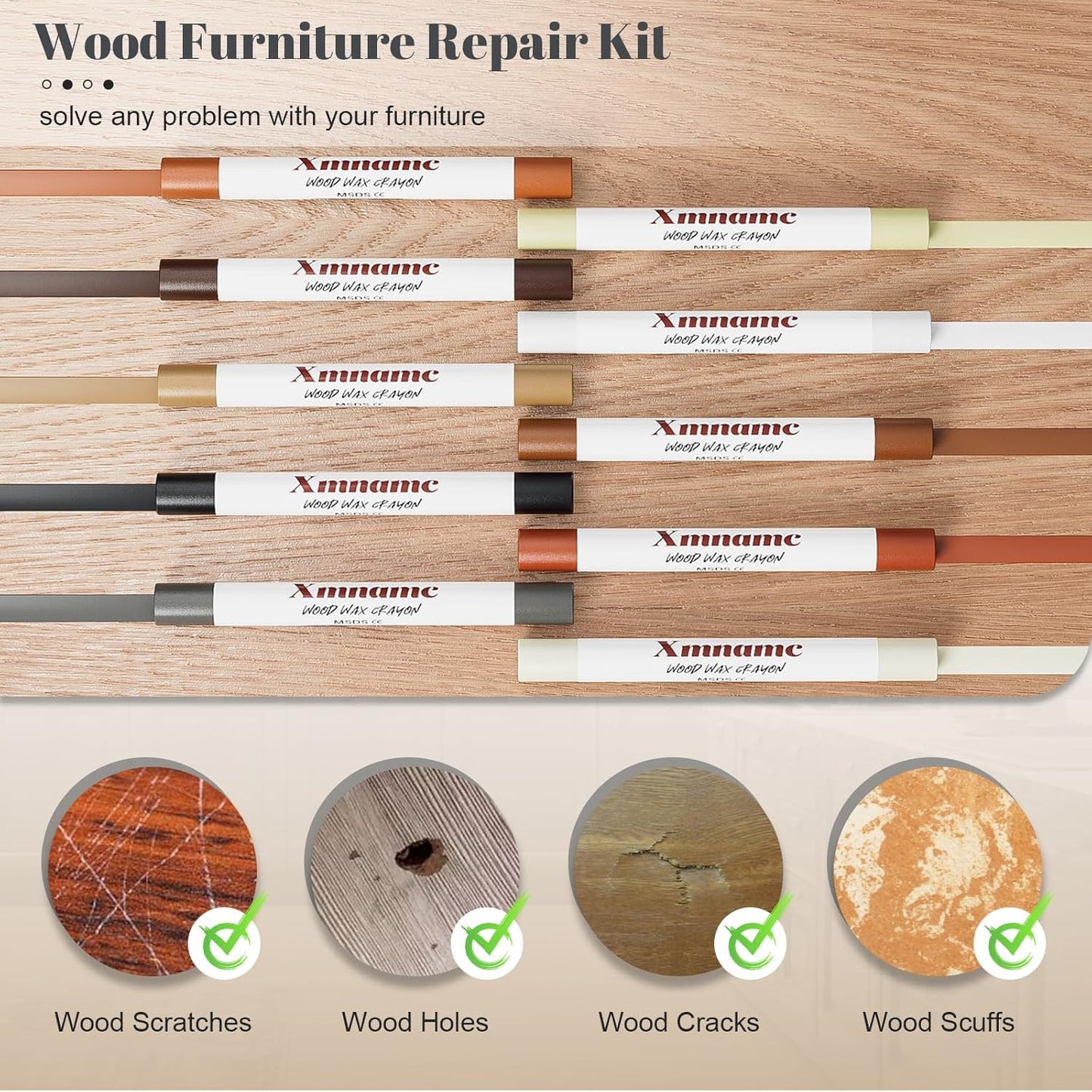Wood Furniture Repair Kit - Set of 21 Furniture Markers Wood Filler Sticks Wood Scratch Repair Kit Remove Any Scratches, Scuffs, Cracks and Nail Holes on Furniture, Floors, Doors, Cabinets, Tables