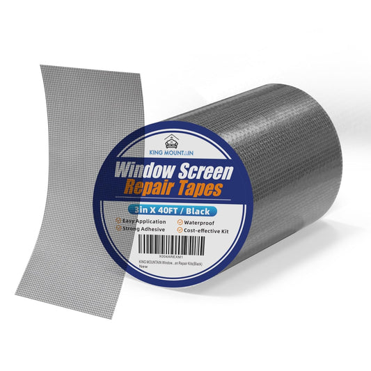KING MOUNTAIN Black Window Screen Repair Tape,3inX40FT Heavy Duty Screen Repair Kit for Window Screen and Screen Door Tears Holes,Strong Adhesive & Waterproof Window Screen Patch