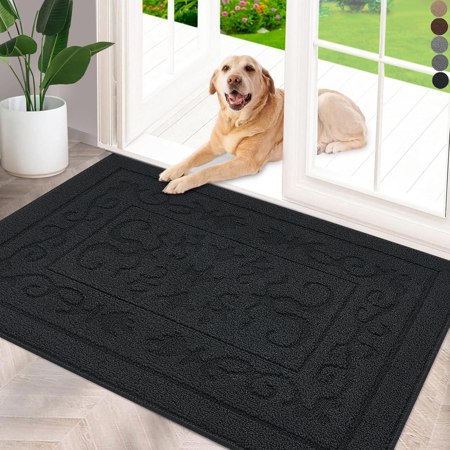 FONEYI Indoor Door Mat 20" x 32", Dirt Trapper Door Mats Non-Slip Entryway Rugs Washable, Absorbent Resist Dirt Welcome Mat, Low Profile Inside Floor Mats for Front Back Door and Entryway, Black