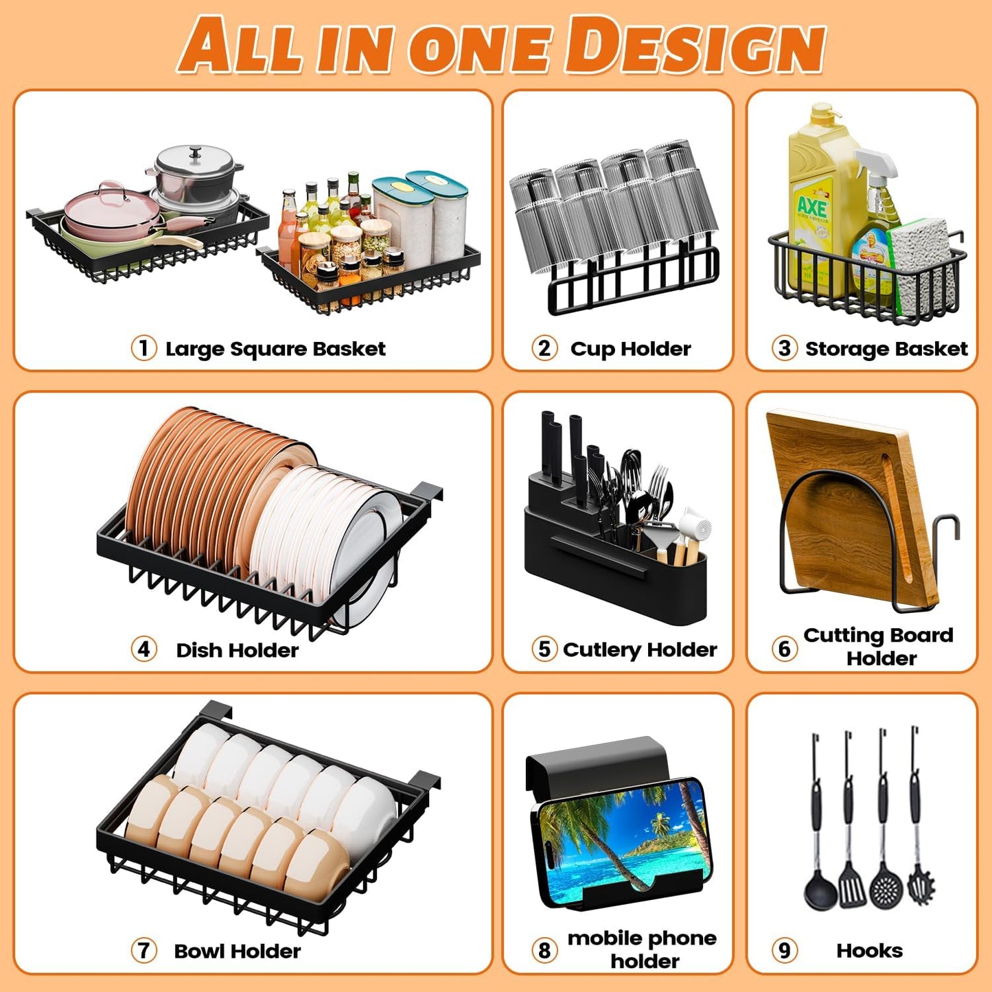 Over The Sink Dish Drying Rack 27-40L x 12W x 32.5-37H (inches) (Expandable Height and Length) Snap-On Design 2 Tier Large Dish Rack