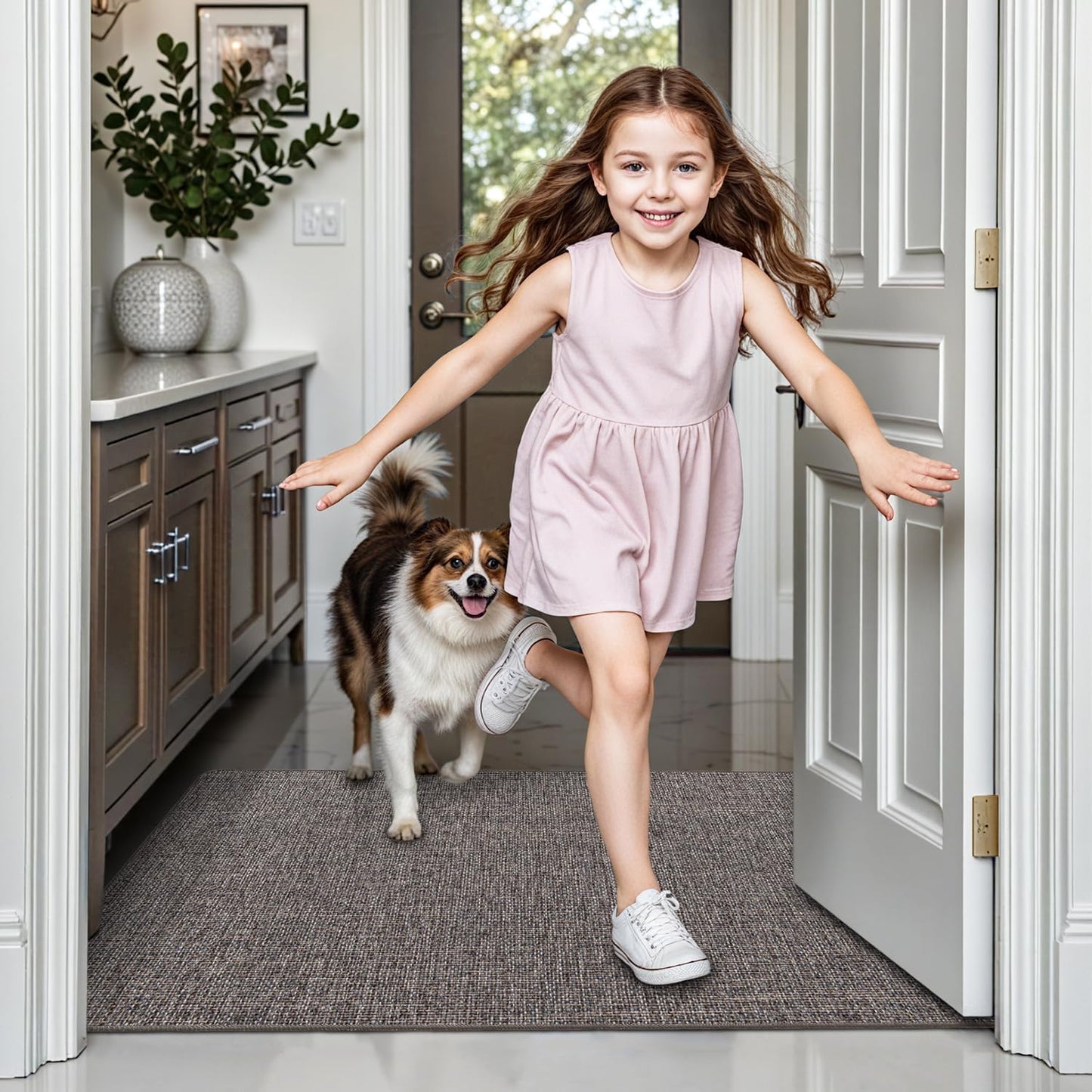 LUMI Ultra Thin Door Mat for Entryway,36"x59" Low Profile Non Slip Rubber Backing Indoor Doormat, Easy Clean Welcome Entrance Mat for Inside House, Patio, Brown