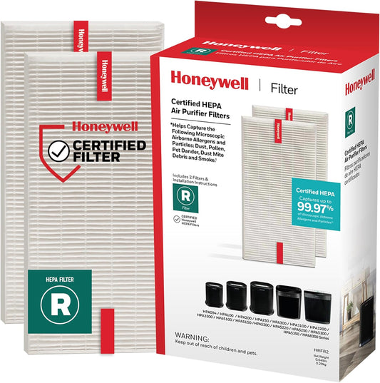 Honeywell HEPA Air Purifier Filter R, 2-Pack for HPA 100/200/300 and 5000 Series - Airborne Allergen Air Filter Targets Wildfire/Smoke, Pollen, Pet Dander, and Dust