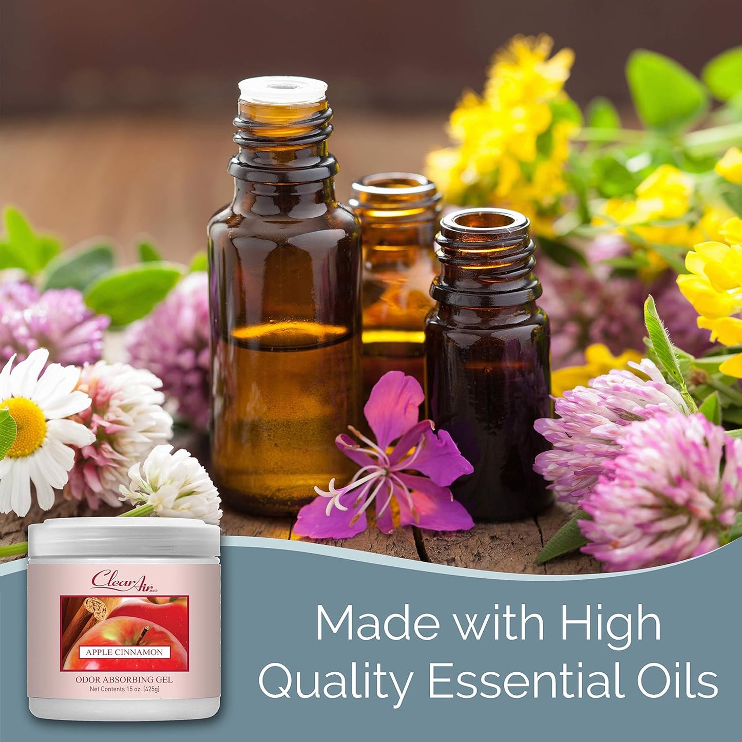 Clear Air Odor Absorber Gel - 15 oz, Pack of 2 - Air Freshener Absorbs and Eliminates Odors in Bathrooms, Cars, Boats, RVs and Pet Areas - Made with Essential Oils - Apple Cinnamon Scent