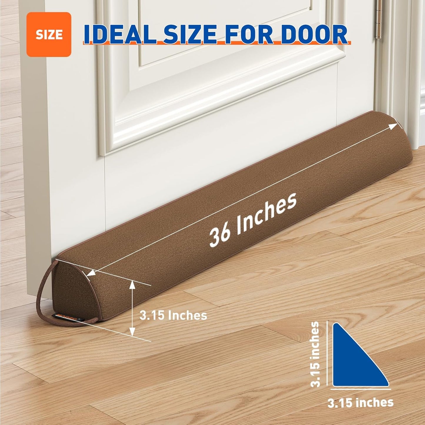 MAGZO Door Draft Stopper 36 Inches, Weighted Triangular Door Snake for Winter Noise Blocker with Hook Loops,Brown