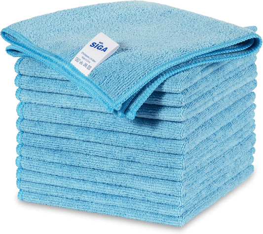 MR.SIGA Microfiber Cleaning Cloths, All-Purpose Surface Microfiber Towels, Streak Free Cleaning Rags, Pack of 12, Sky Blue, Size 32 x 32 cm(12.6 x 12.6 inch)