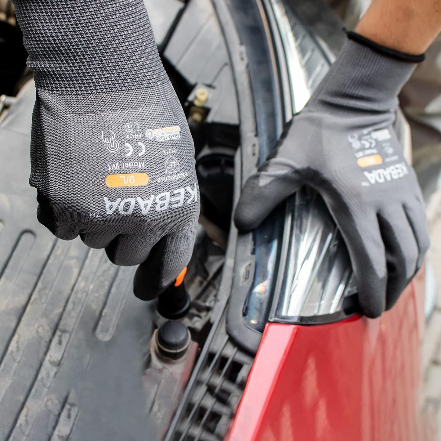 Kebada W1 Work Gloves for Men and Women, PU Coated Safety Gloves with Grip, Touchscreen, Ideal for Warehouse Work, Construction, Gardening, 12 Pairs Gray X-Large