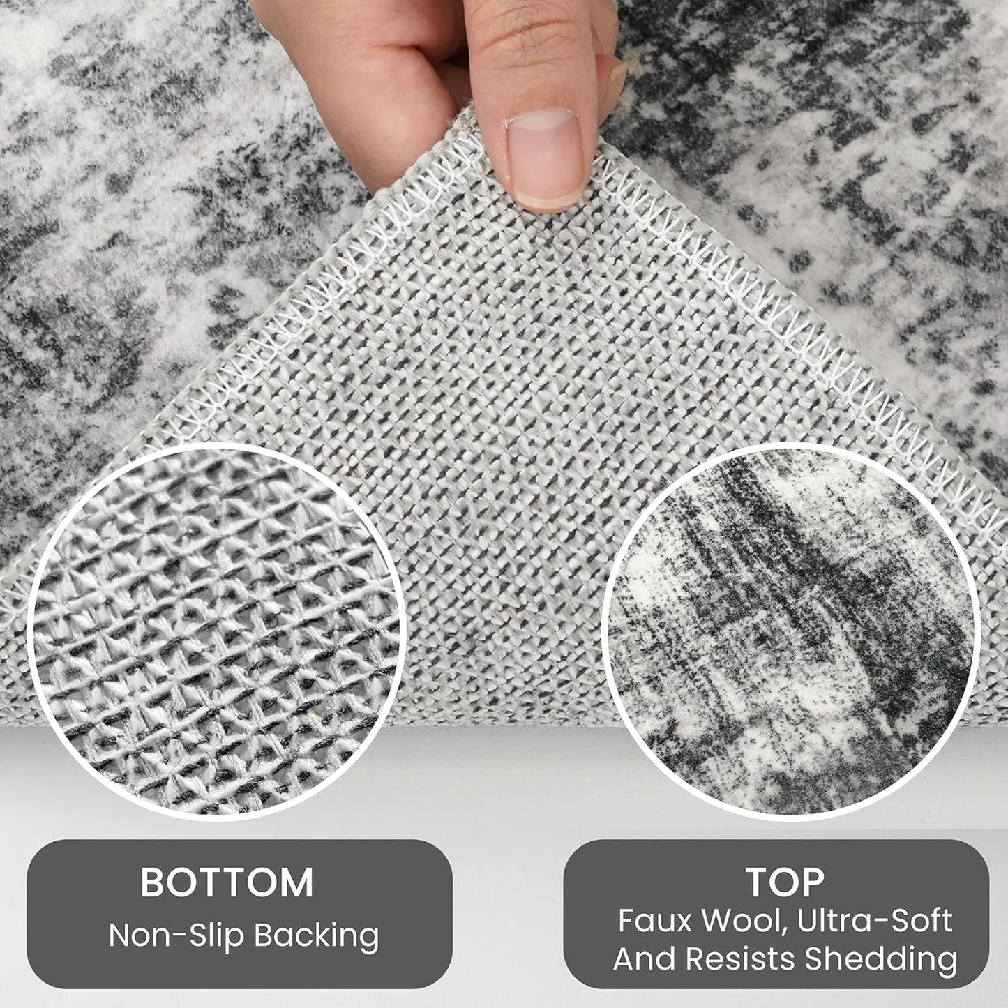 IOHOUZE Abstract Runner Rug 3x10 Ft Washable Runners for Hallways, Non Slip Kitchen Runner Printed Faux Wool Entryway Runner Indoor, Modern Abstract Floor Carpet for Hall Kitchen Bedroom, Black Grey