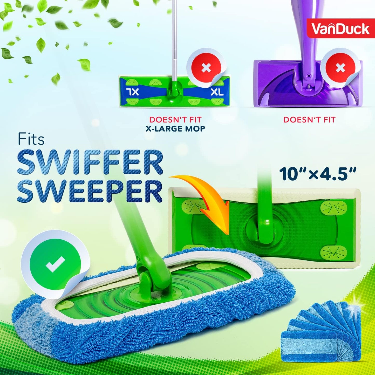 VanDuck Reusable Pet Heavy Duty Mop Pads Compatible with Swiffer Sweeper (2-Pack) - Washable Microfiber Mop Pads for Wet & Dry Use - All Purpose Floor Mopping and Cleaning Product