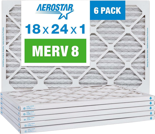 Aerostar 18x24x1 MERV 8-6 Count - High Efficiency Pleated HVAC, Furnace & Air Conditioner Filters - Removes Dust, Lint, Mold & Allergy-Causing Pollen