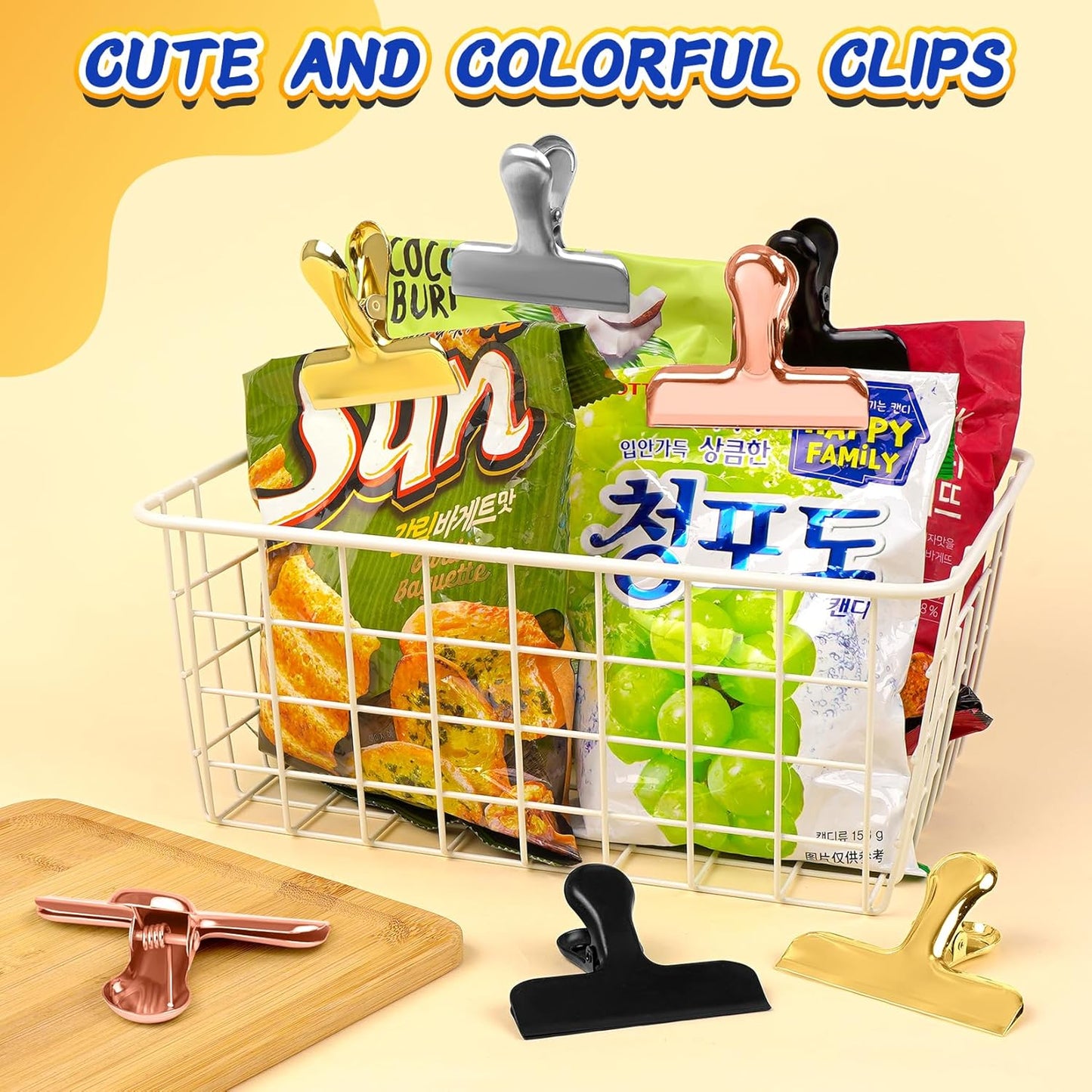 VNDUEEY 12 Pack Chip Clips, Stainless Steel Bag Clips for Food - Keep Snacks Fresh, Strong Grip Chip Clip Bag Clip, Perfect for Kitchen and Office Supplies -3 Inches, Gold