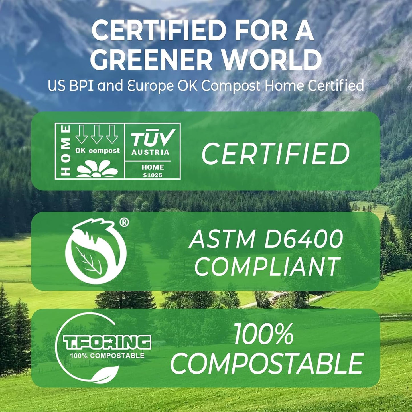 Compostable Trash Bags, 13 Gallon / 49.2 Liter, 45 Count, Extra Thick 0.9 Mil Tall Kitchen Food Scrap Bin Liners, Certified by BPI, CMA & OK compost HOME