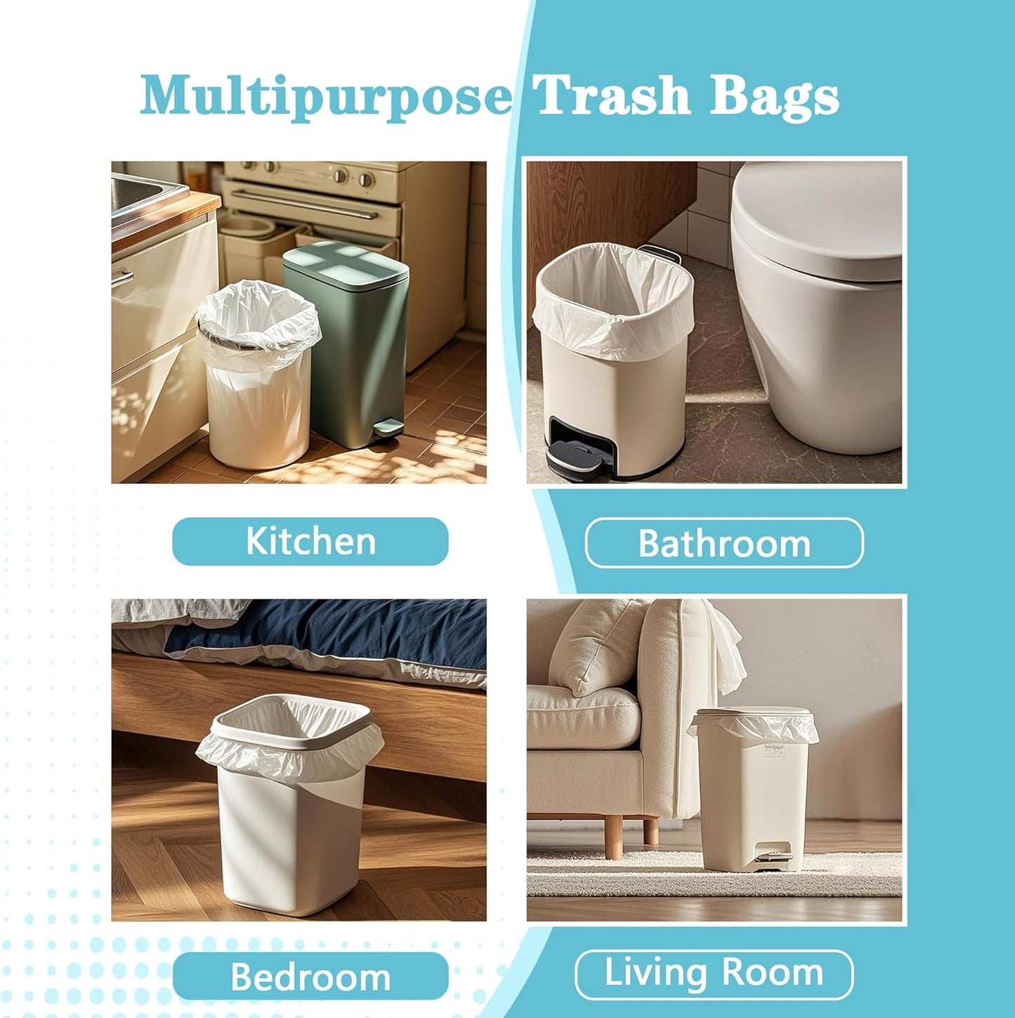 500 Count 5 Gallon Trash Bags, Strong Small Garbage Bags, Bathroom Trash Can Bin Liners, 4-6 Gallon Unscented White Wastebasket Liners for Kitchen Office Toilet and Bedroom