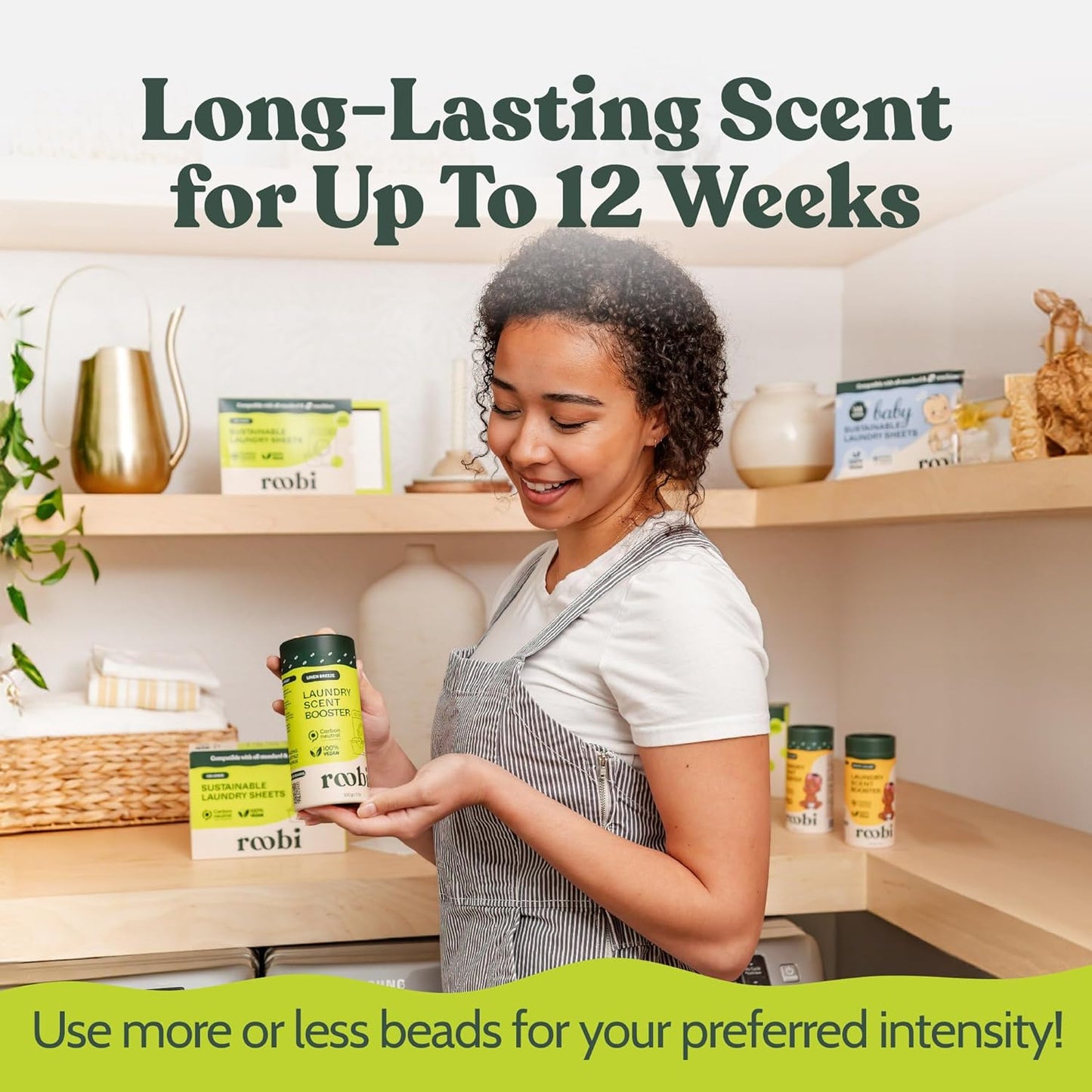 Roobi Sustainable Laundry Scent Booster Beads. Linen Breeze Fragrance Laundry Beads. Up to 20 Washing Cycles. Carbon Neutral, 100% Vegan.