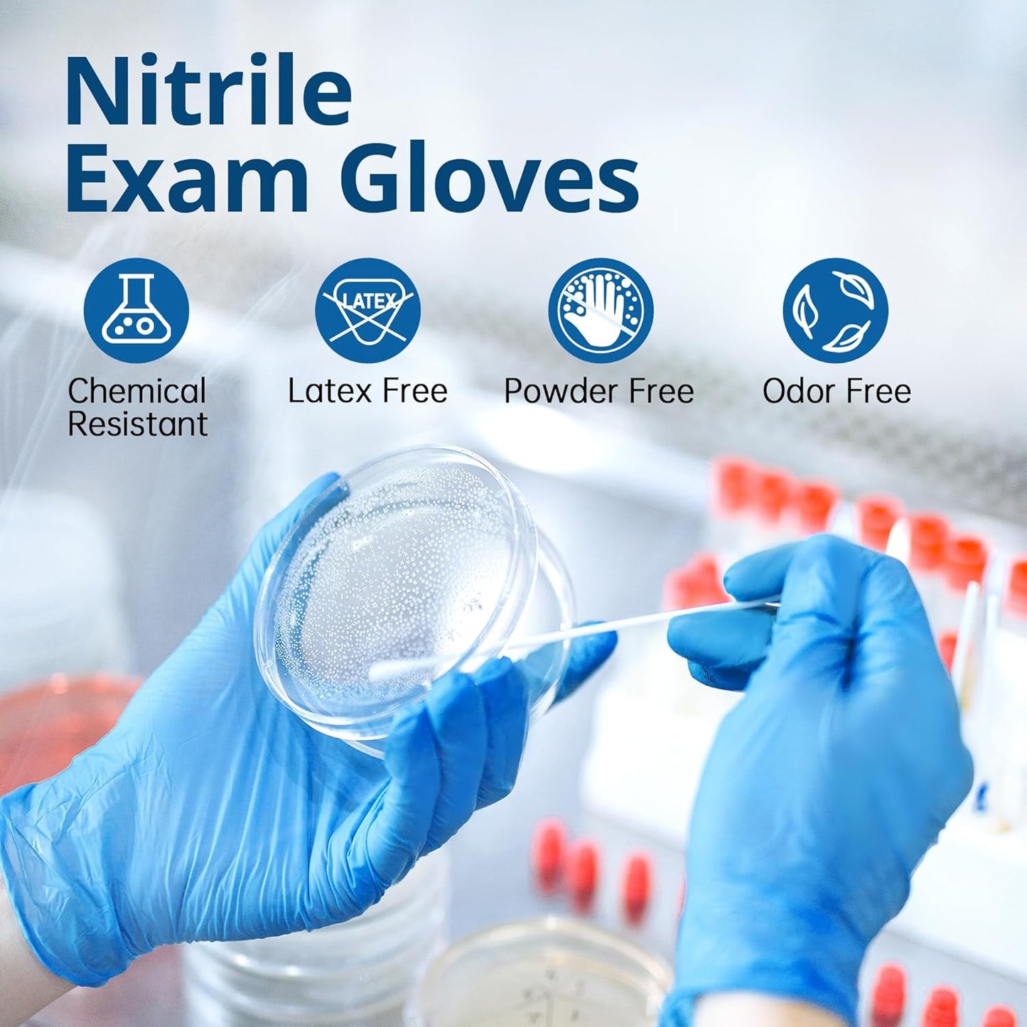 Disposable Nitrile Exam Gloves, Blue, Nitrile Gloves Disposable Latex Free, Medical Gloves, Cleaning Gloves, Food-Safe Rubber Gloves, Powder Free, Non-Sterile, 100-ct Box (X-Small)