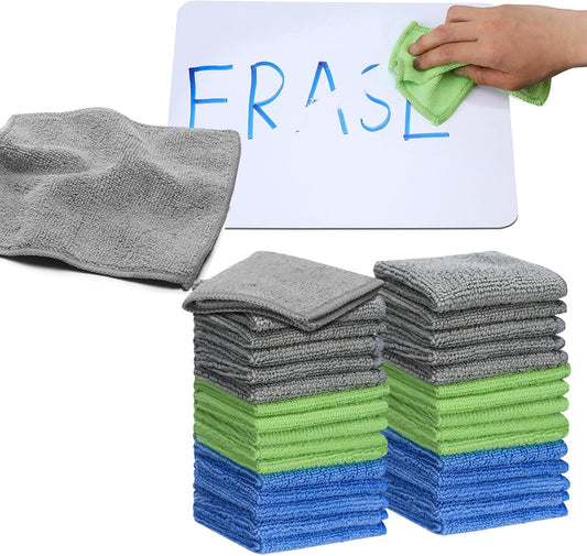 Tanlade Microfiber Cleaning Cloth 6"x6" Cleaning Rags Reasonable Kitchen Towels Microfiber Towels Cars Wash Dry Erase Cloth(Gray/Green/Blue,30 Pcs)