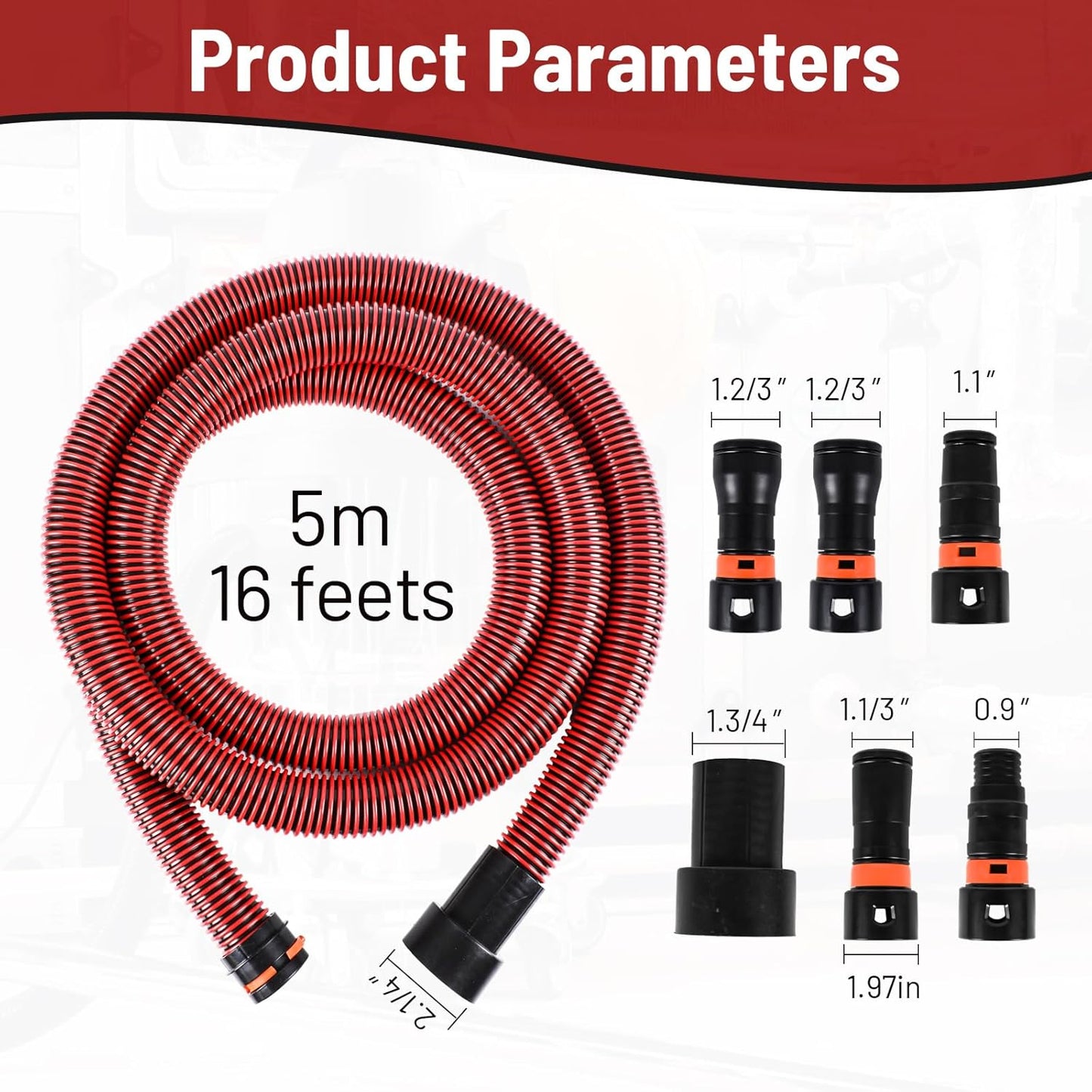 Klabb 16 Feet Dust Collection Hose Kit for Home and Shop Vacuums System with 6 Adapters of Woodworking Power Tool and Sander,Compatible with Multi-Brands Power Tool Adapter Set for Dust Collection