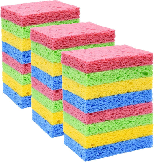 YoleShy 24 Pack Kitchen Sponges Natural Cellulose Compressed Sponges for Cleaning Reusable Dish Sponge Kitchen Non-Scratch DIY for Kids