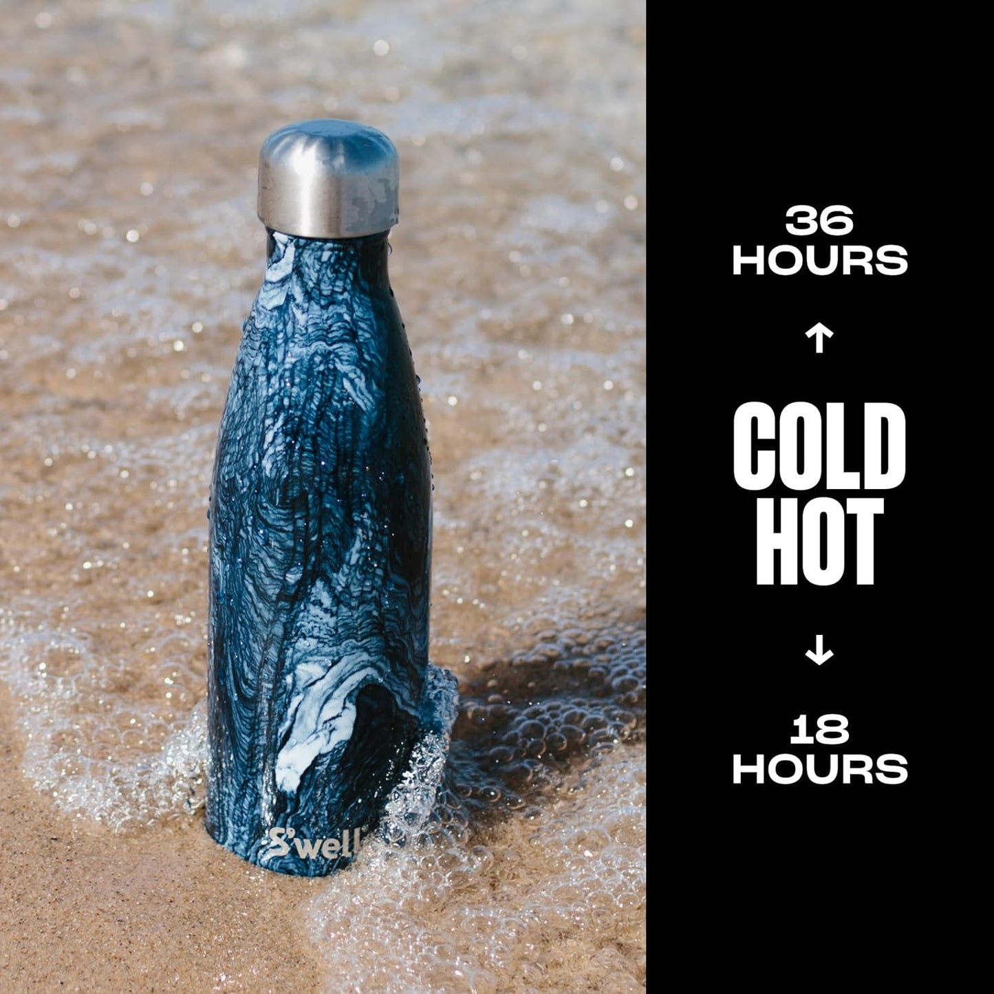 S'well Stainless Steel Water Bottle, 17oz, Azurite Marble, Triple Layered Vacuum Insulated Containers Keeps Drinks Cold for 36 Hours and Hot for 18, BPA Free, Perfect for On the Go