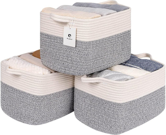 Medium and Large Woven Basket//With Handle, Used for Toys and Fabric Storage Basket used for Storing xl Storage Box, Decorative Storage Box Room 2pack (14L*10W*8.6H Silver Gray, 14Lx10Wx8.6H)