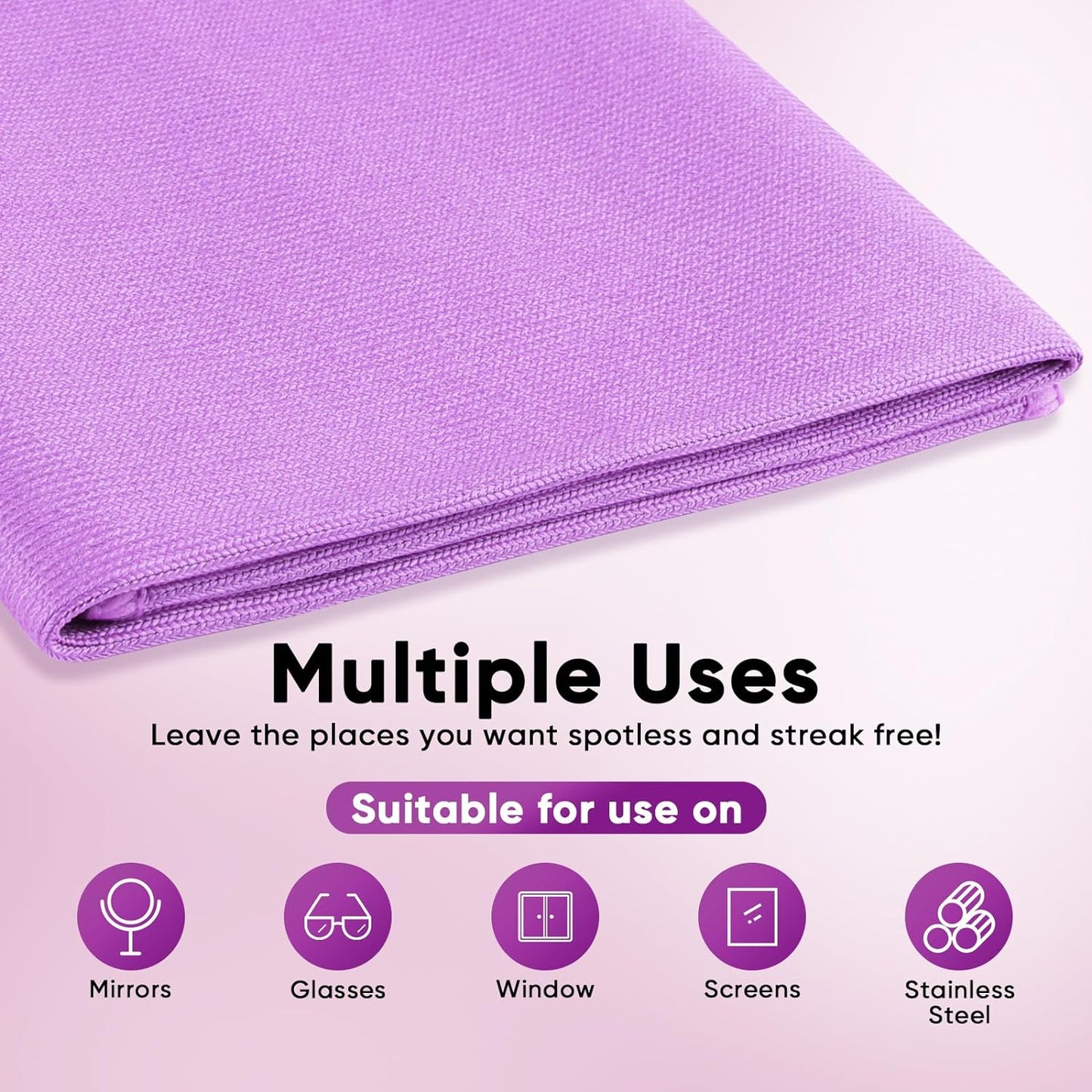 HOMEXCEL Microfiber Glass Cleaning Cloths 6 PK, Lint Free Streak Free, Reusable Microfiber Cleaning Cloth for Cleaning Windows, Glasses, Mirrors, Screens, Stainless Steel, and More Purple-14×16"