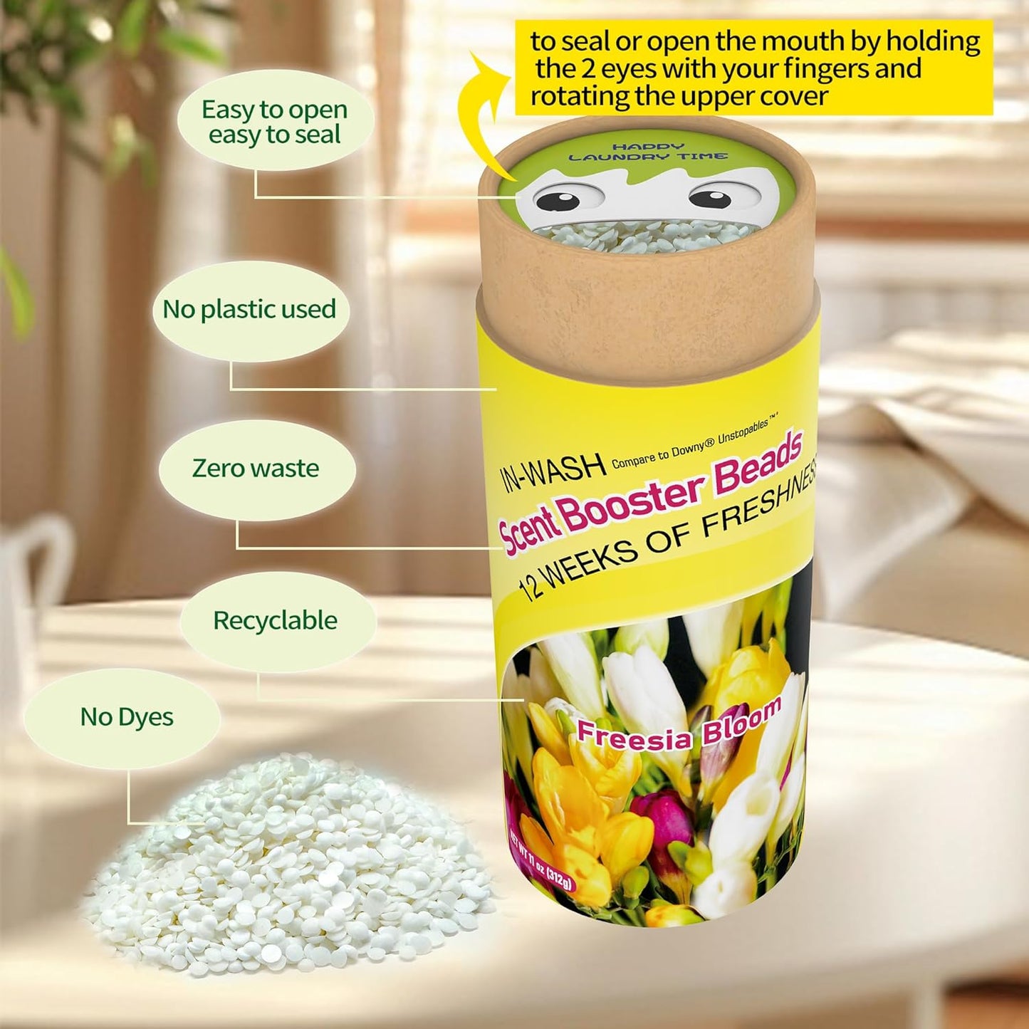 DR.EASY Laundry Scent Boosters 312g,Freesia Bloom Scent Boosters for Washer，Bulk Laundry Booster Beads and fabric scent booster，Fresh Scented Clothes fo 12 Weeks